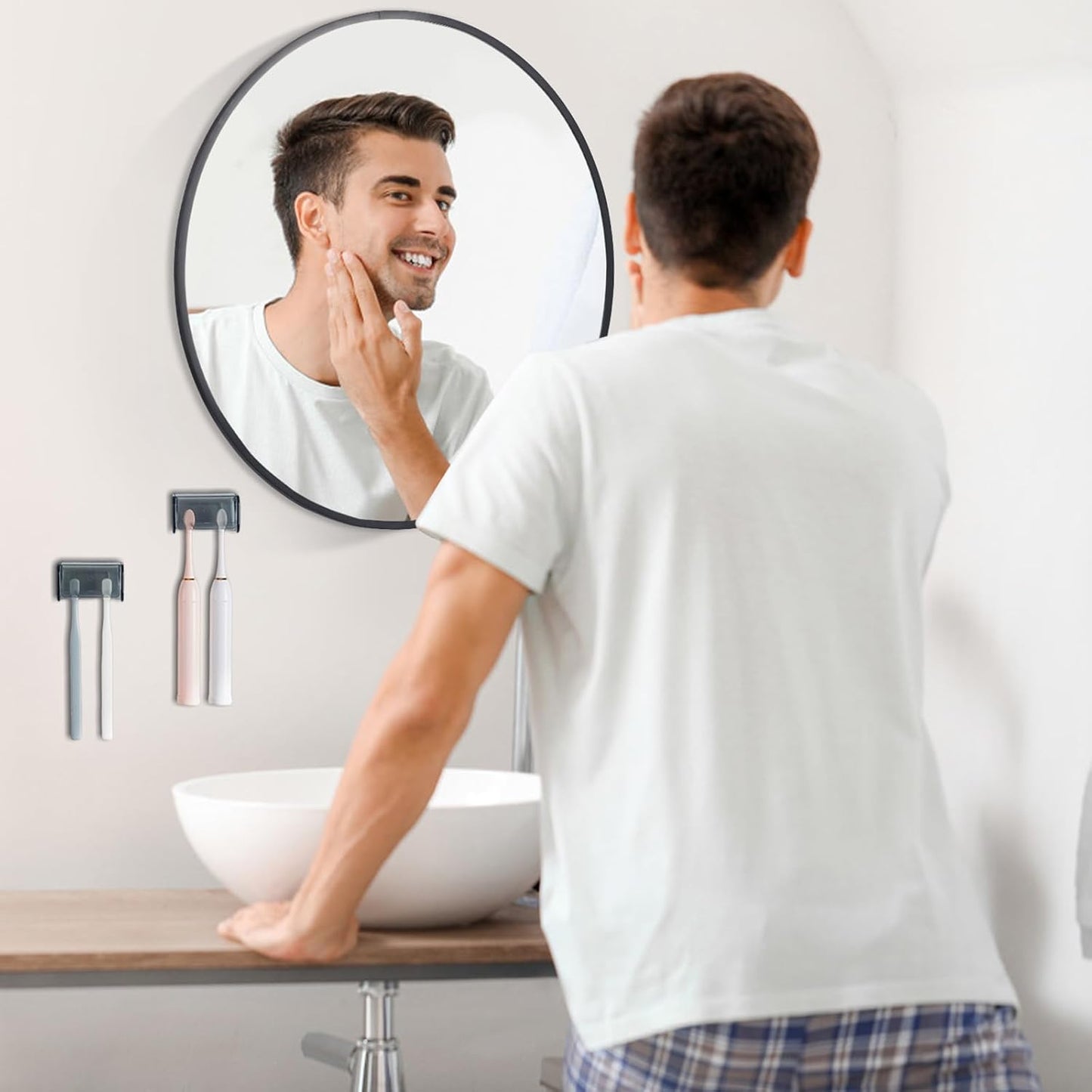 2 PCS Wall-Mounted Toothbrush Holder with Cover, 2-Slot Organizer for Bathroom, Shower, Dorm, Cabinet (Clear)