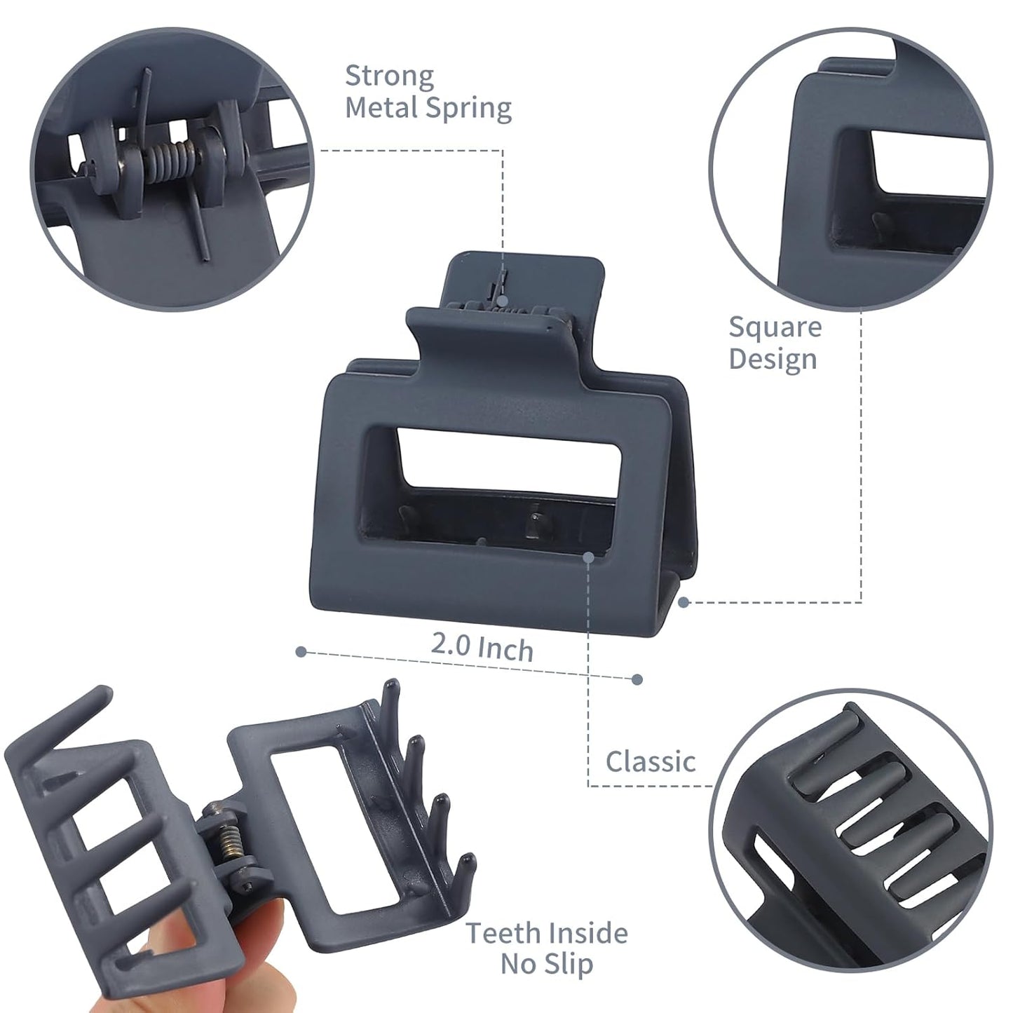 2 Inch Medium Hair Claw Clips 12 Pcs Square Hair Clips for Thin Hair Matte Nonslip Acrylic Banana Jaw Clips Bulk Hair Accessories for women and Girls - Neutral