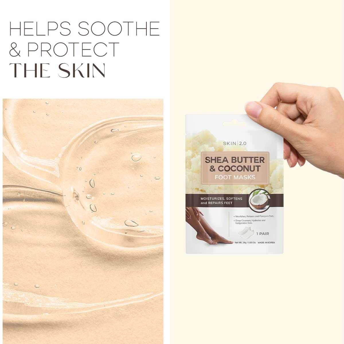 Shea Butter & Coconut Foot Masks - Softens Calluses, Treats Cracked Heels, Soothing & Hydrating - Dermatologist Tested Korean Skincare - Clean Beauty, Cruelty-Free, All Skin Types - 3 Pairs