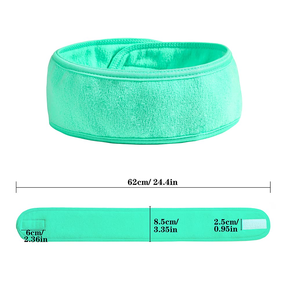 Facial Spa Headbands 4pcs, Makeup Shower Bath Wrap Sport Headband Terry Cloth Stretch Towel with Magic Tape (Blue, Mint Green, Purple, Rose)