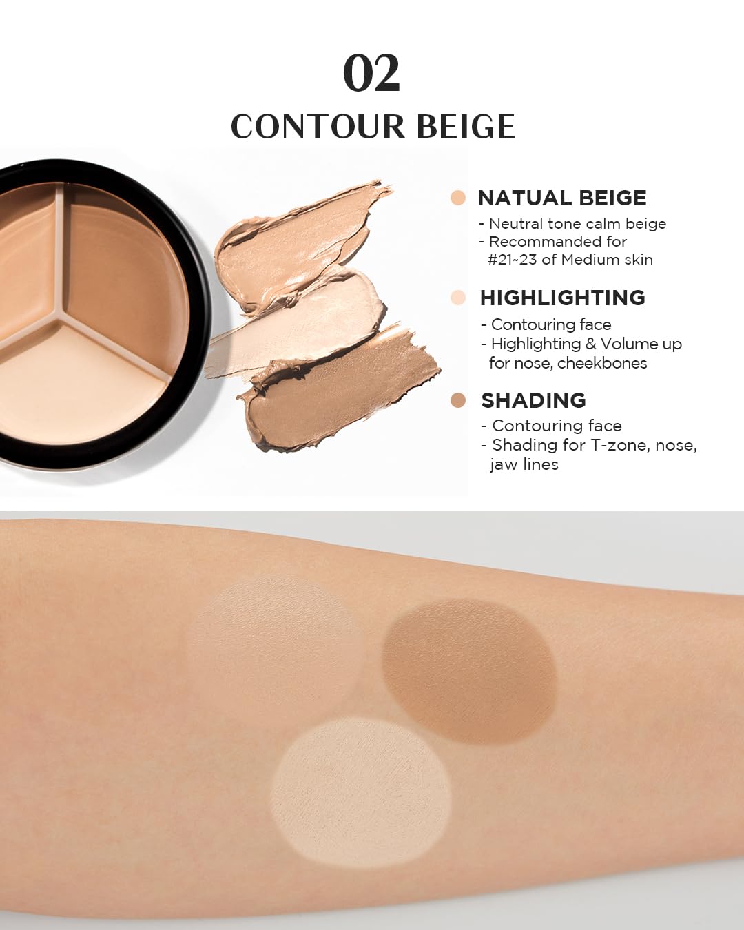 THESAEM Cover Perfection Triple Pot Concealer 01 Correct Beige + 02 Contour Beige - 3 Color Concealer for Medium & Natural Tone - Full Coverage, Correct & Conceal Redness, Dark Circles, Contouring