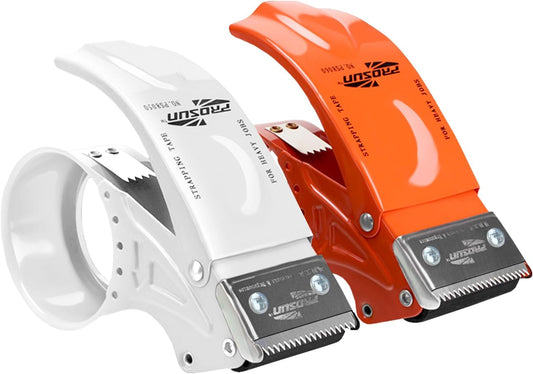 PROSUN 2 Pack Metal Packing Tape Dispenser Gun: 2-inch Wide Tape dispensers/3-Inch Inner Paper Core(2" Orange+2" White)