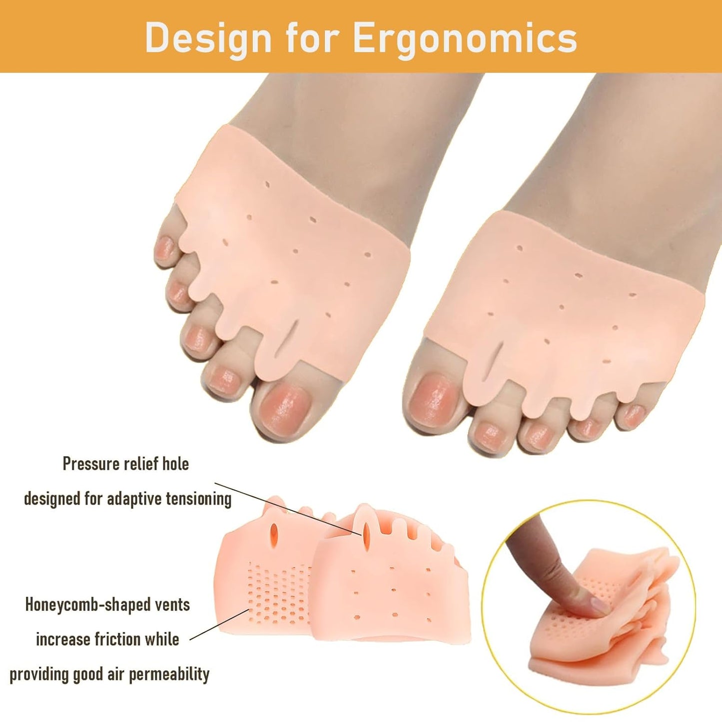 YIKESHU Silicone Toe Separators with 2 Pairs Toe Socks for Women, Toe Straightener, Yoga Toes Toe Separators for Overlapping Toes to Foot Pressure Relief (2pairs toe separators + 2pairs toe socks)
