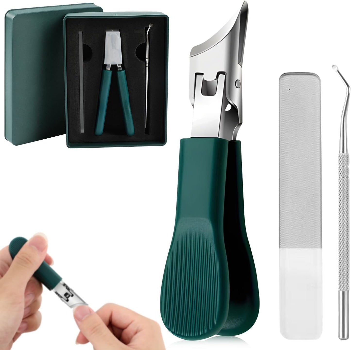 Eagle Beak Beveled Nail Clippers,Wide Jaw Opening Anti-Splash Slanted Nail Clipper,Slanted Jaw Ingrown Toenail Clippers for Thick Toenails (Green)