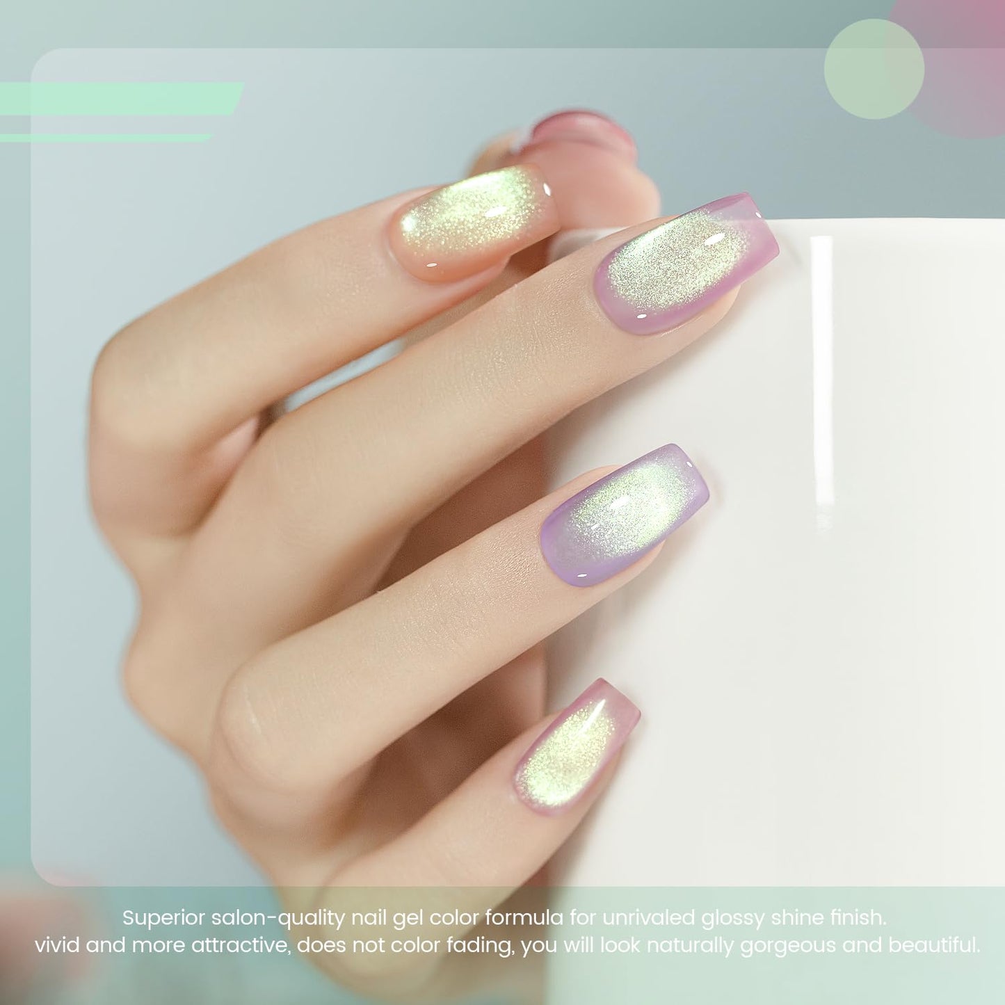 RARJSM Green Cat Eye Gel Nail Polish Set 6pcs Reflective Sparkly Diamond Glitter Nude Pink Blue Purple Clear Glass Cateye Gelpolish with Magnet Stick 7.5ml Curing Requires Soak Off for Home Salon