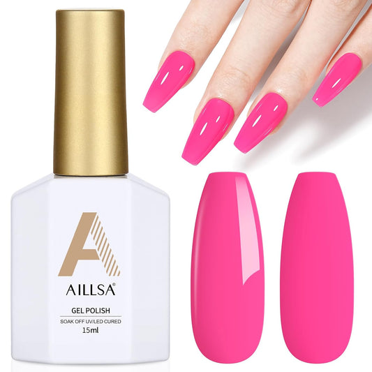 AILLSA Hot Pink Gel Nail Polish Neon Pink Gel Polish Pastel Bright Pink Nail Polish Macaron Spring Summer Colors Soak Off U V for French Nail Manicure Salon DIY & Holiday Gifts 0.5 Fl Oz GB79