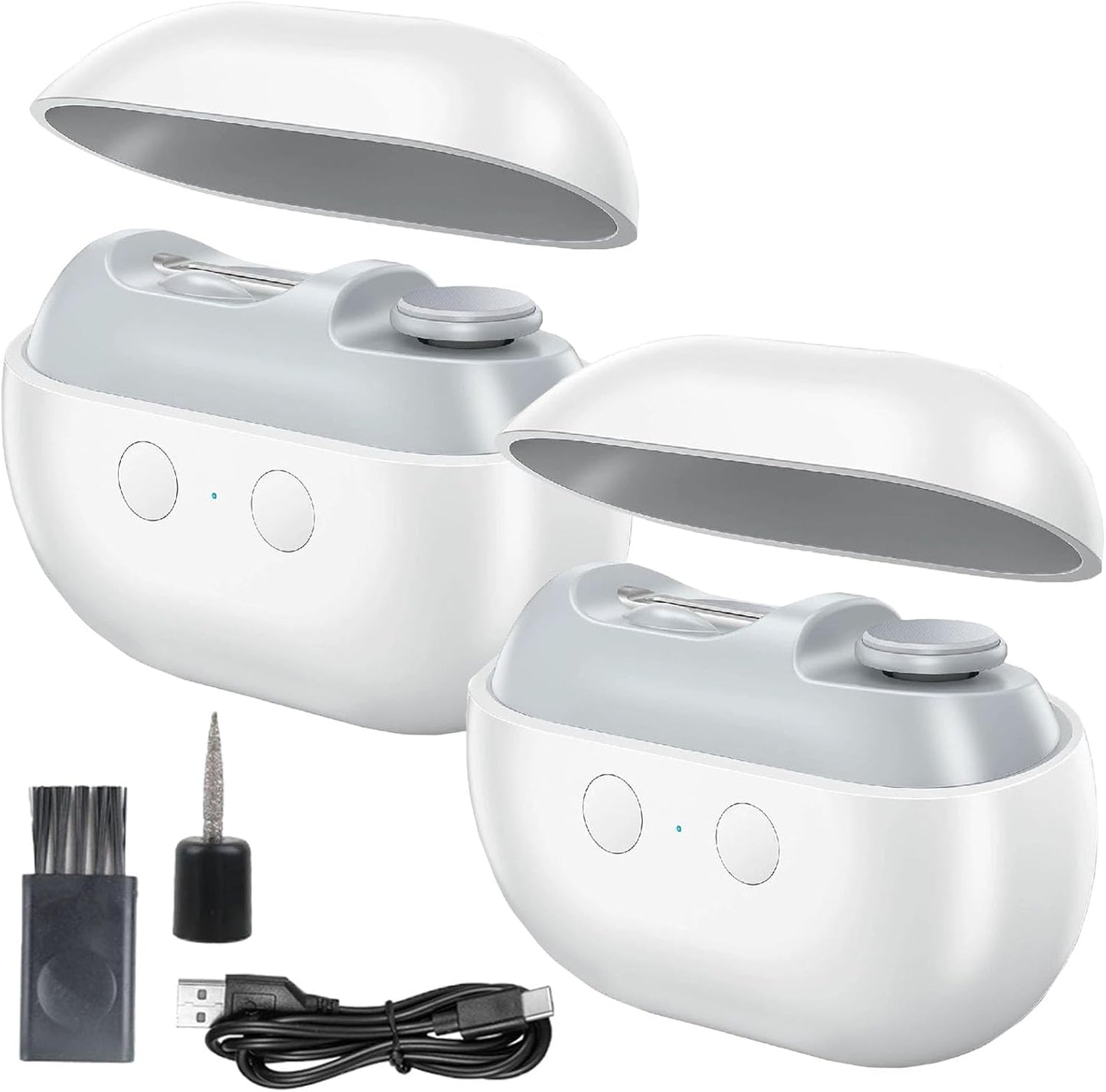 Imwing Easyclip, Vueeze/Yosody/Pubyfun/Olygee/Glosrity Easy Clip, Electric Nail Clipper & Polisher 2-in-1 with LED Light - Safe Toe & Fingernail Trimmer for Seniors, Adults, Kids, Baby (2 Set-White)