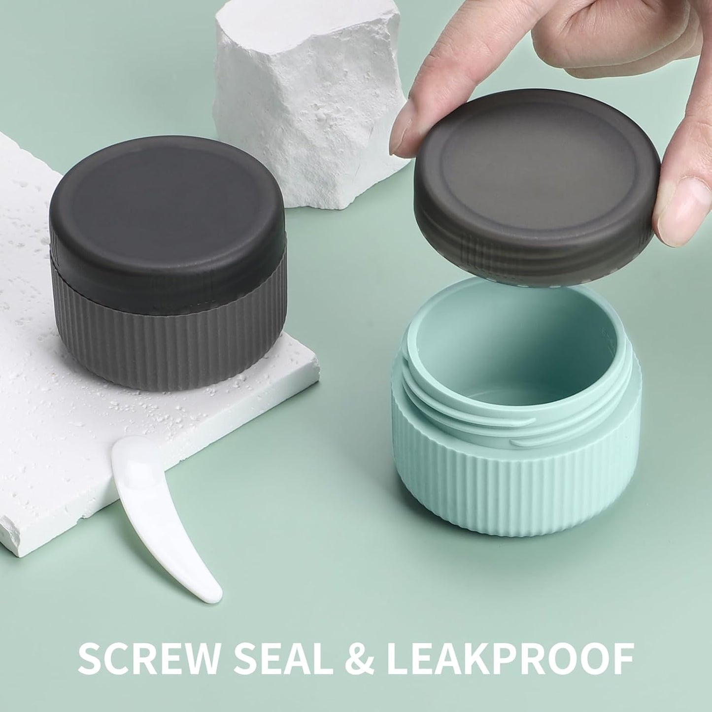 ME.FAN Travel Containers for Toiletries, TSA Approved 1.5 oz Silicone Cream Jars, Leak-proof Journey Containers, Trip Accessories with Lid for Cosmetic Face Hand Body Cream 4 Pack Black Lid - Grey