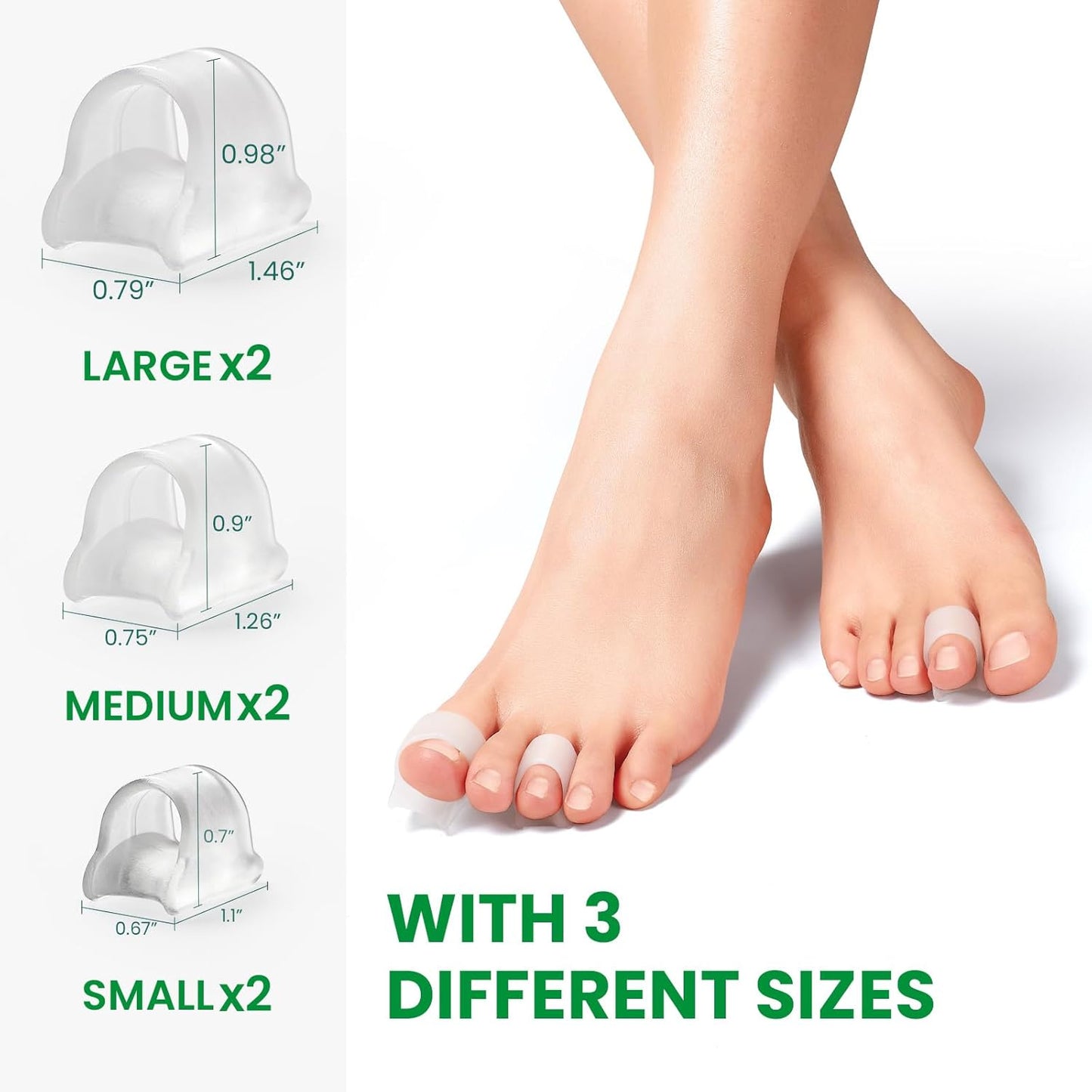 Bukihome Hammertoe Corrector - 6 Pack Toe Straightener to Curled Toes, Broken toe, Bunion Corrector for Women and Men, 3 Different Size (Clear)