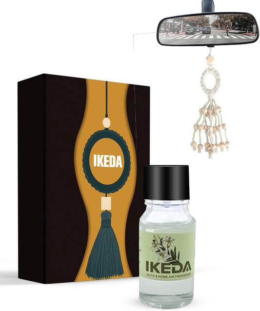 Car Air Freshener,White Musk Hand Woven Hanging Natural Odor Eliminator with 10ml Essential Oil,Wooden Diffuser Balls Deodorizer for Home, Vehicles