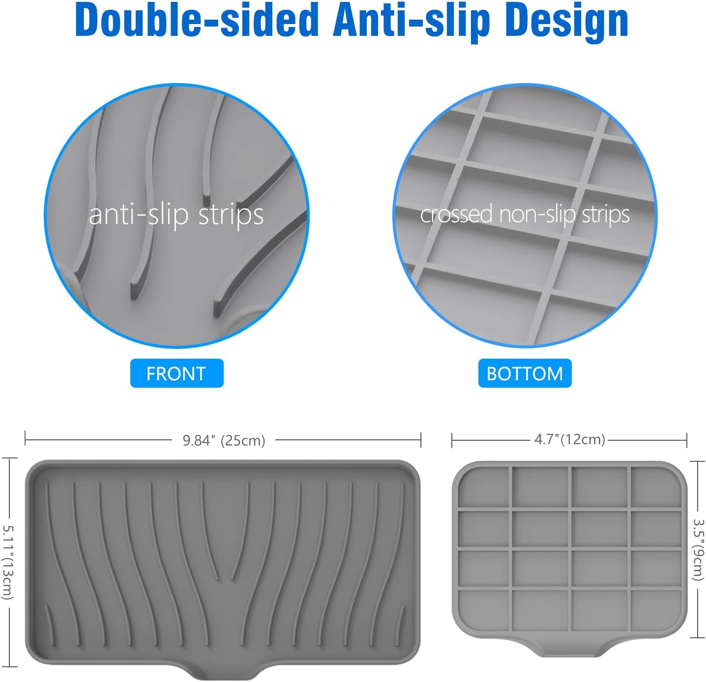 3-Pack Silicone Soap Dish, Sponge Holder for Sink, Kitchen Soap Tray, Bathroom Soap Holder, Sponge Tray with Drain (Grey)