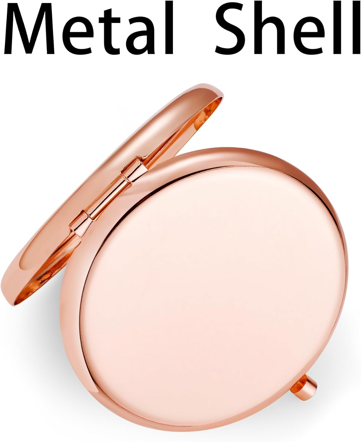 Compact Mirror, Pocket Travel Makeup Mirror for Purse, Metal Round Shell, 2-Sided 1X/2X Magnifying, Portable, Folding, Handheld, Rose Gold, 2 Pack