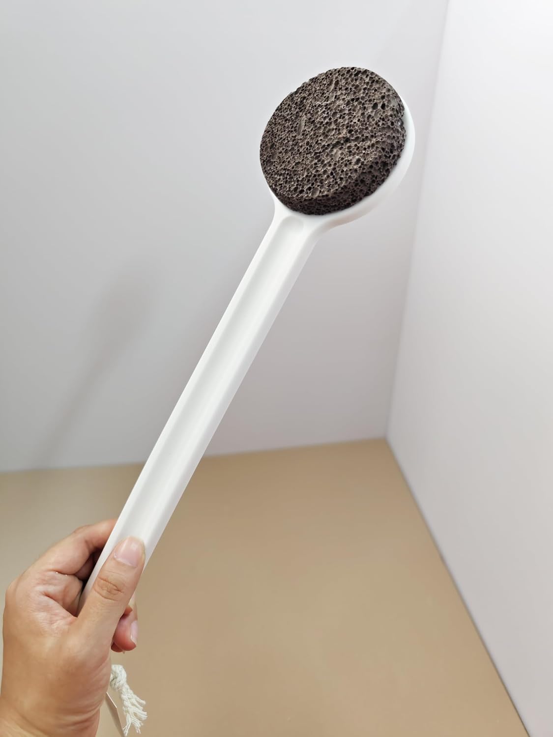 Natural Volcanic Stone Foot Pumice Stone - 14" Straight Handle Callus Remover for Dry Cracked Feet - Firm Grip Exfoliator, Pedicure Tool for Seniors & Arthritic Hands