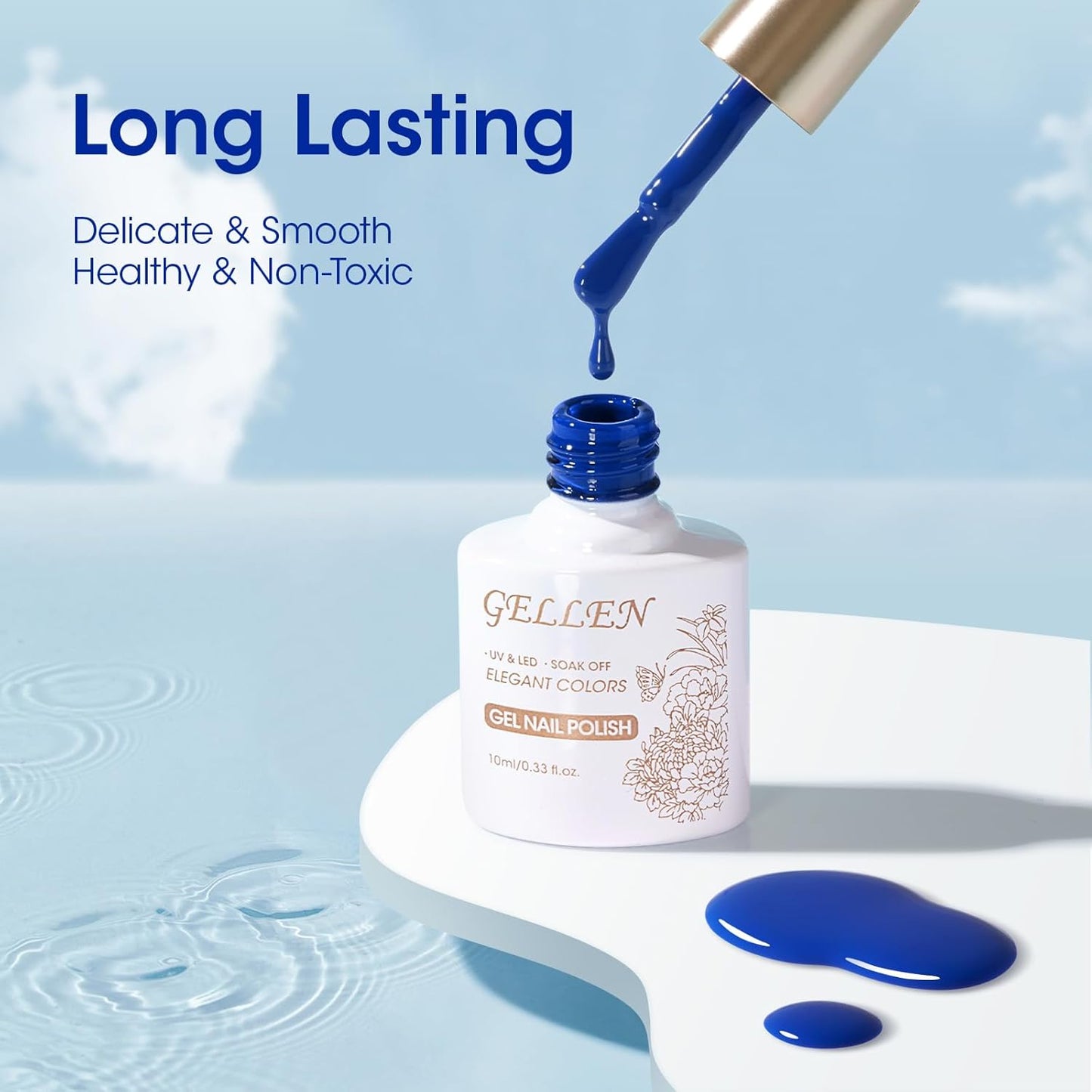 Gellen Blue Gel Nail Polish Set - 6 Colors Dark Blue Royal Light Baby Navy Glitter UV Gel Polish No Wipe Soak Off for Summer Winter Nail Art Design - Gifts for Girls Women