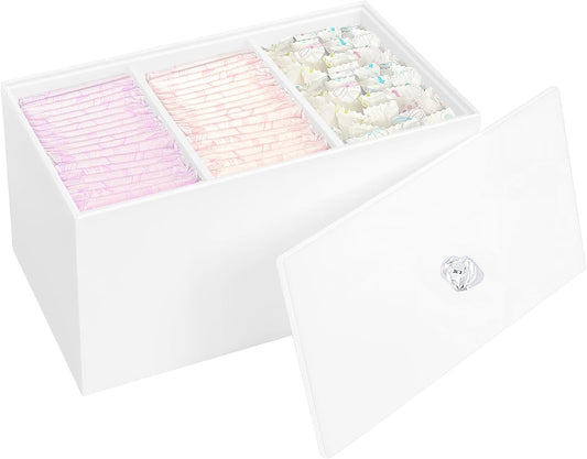Tampon Box for Bathroom, Tampons and Pads Storage Holder, Women Period Organizer Container, White