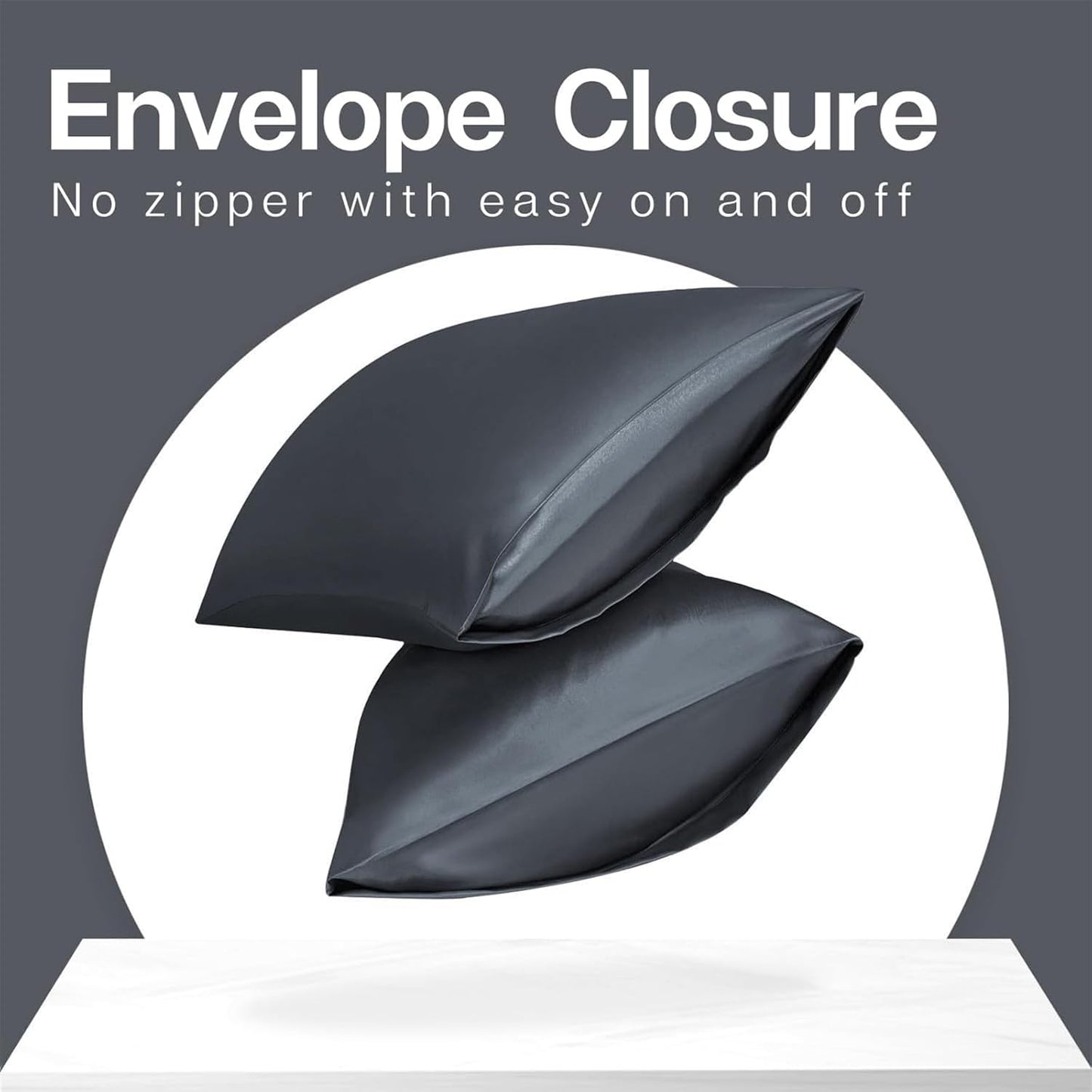 MR&HM Satin Pillowcase for Hair and Skin, Silk Satin Pillowcase 2 Pack, Standard Size Pillow Cases Set of 2, Silky Pillow Cover with Envelope Closure (20x26, Space Grey)