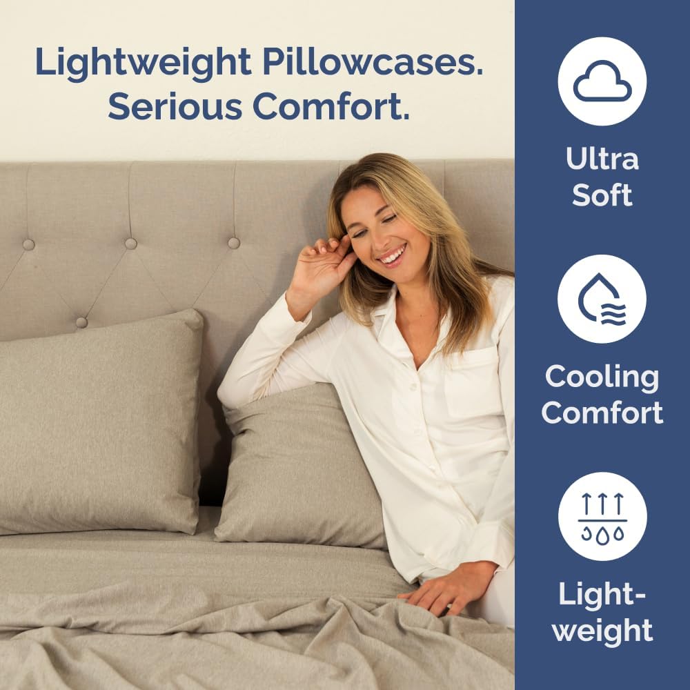 King Pillow Cases Set of 2 - Ultra Soft Hotel Quality Pillowcase Covers - Comfy, Cozy & Wrinkle Free - Shrinkage and Fade Resistant - Machine Washable Pillow Protectors - 2 Piece Set - Heathered Beige