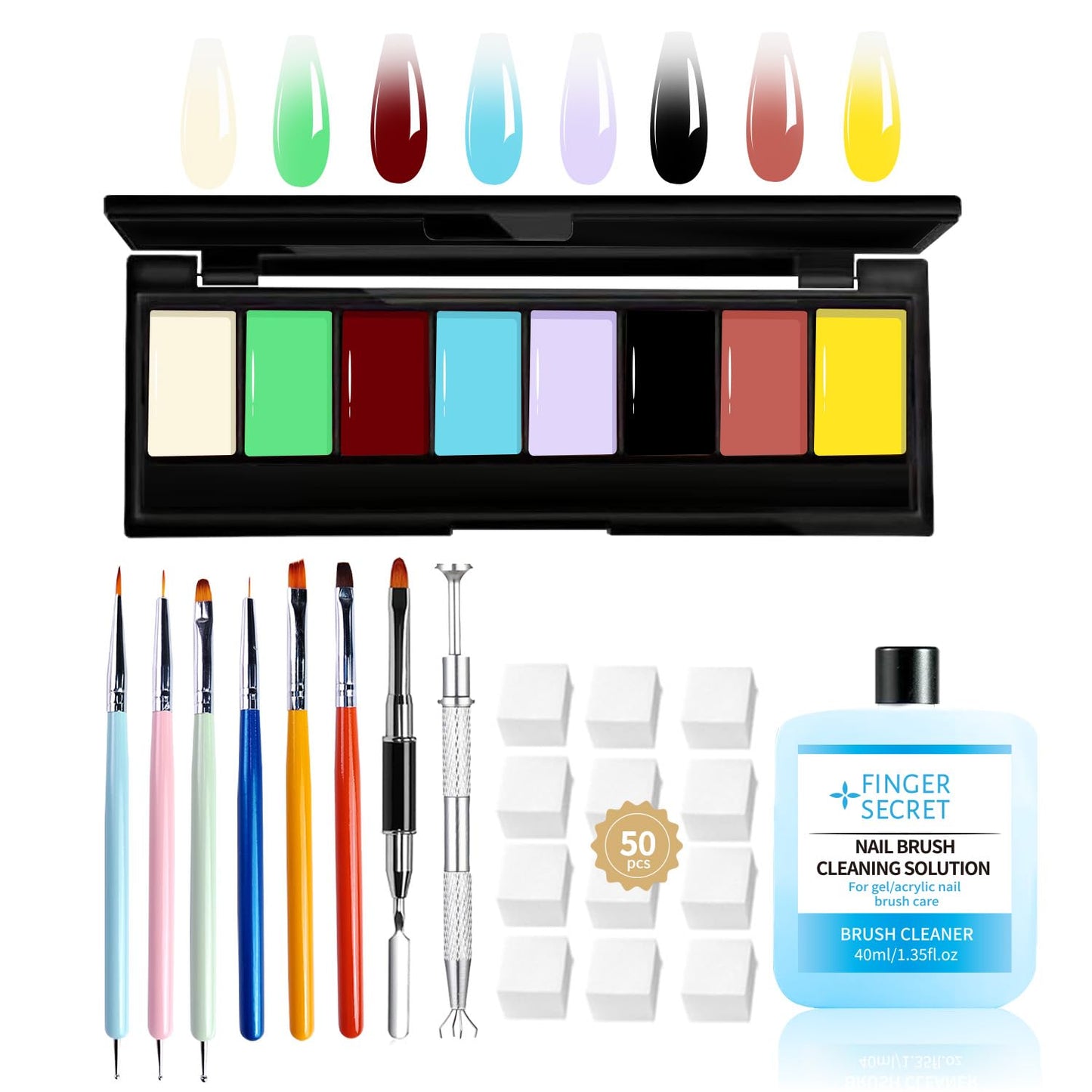 8 Colors Ombre Gel Pat Nail Polish Set,Ombre Pigment for Nails,Gradient Painting Gel with 50Pcs Nail Sponges for 3D Gels Nail Art can be Painted in Salon or Home Use