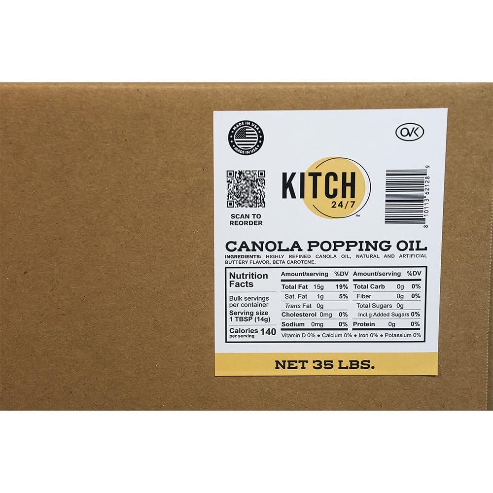 Kitch 24/7 Canola Popping Oil, 35 Pounds, Bulk Food Service