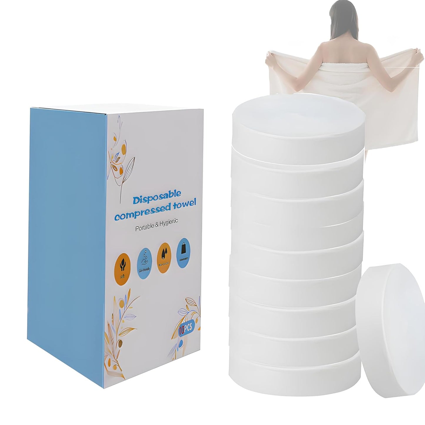 【10-PCS】Travel & Hiking Extra-Large Disposable Compressed Bath Towels，Disposable Bath Towels for Travel - 70×140cm, No Rinse, Quick-Dry, Hygienic & Space-Saving for Camping, Gym & Hotel Use