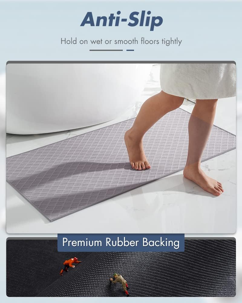AMOAMI Bath-Mat,Ultra Thin Bath-Rugs Runner,Rubber Backed Bath Mats for Bathroom Non Slip,Absorbent Bath Rug for Bathroom Floor, Shower, Sink 2'x 4'(24" x 47") Grey