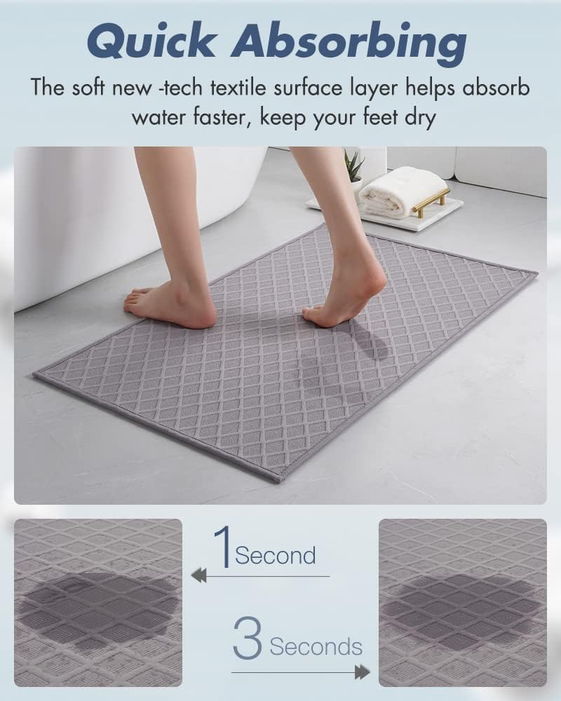 AMOAMI Ultra Thin Bathroom Rugs, Rubber Backed Bath Mats for Bathroom Non Slip, Absorbent Bathroom Mat for Floor, Shower, Sink(20"x 32", Grey)
