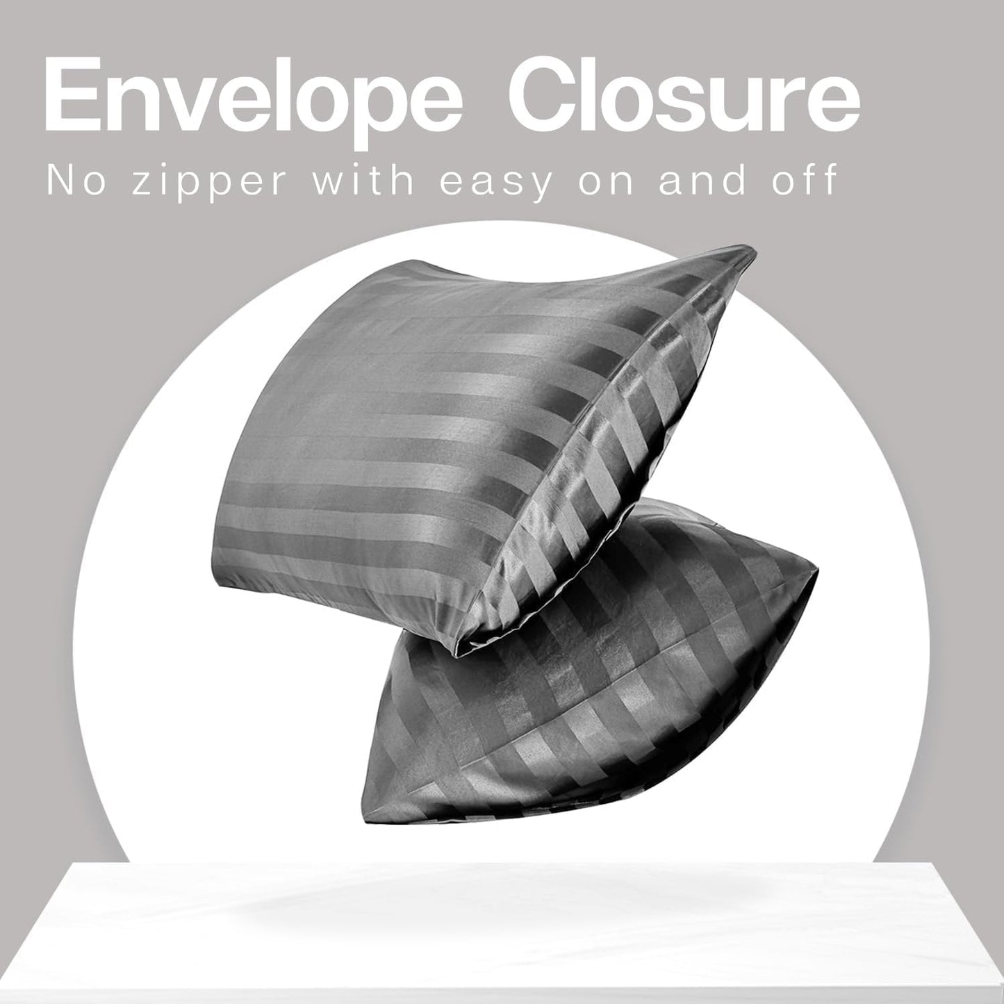 MR&HM Satin Pillowcase for Hair and Skin, Silk Satin Pillowcase 2 Pack, King Size Pillow Cases Set of 2, Silky Pillow Cover with Envelope Closure (20x40, Dark Grey Striped)