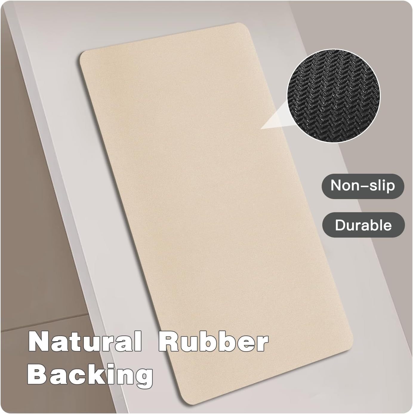 Bathroom Mat Quick Dry, Bathroom Rugs Non Slip Washable Thin Absorbent Bath Mat Fits Under Door Bathroom Floor Mat Perfect for Bath, Shower, or Sink 24"x48" Beige