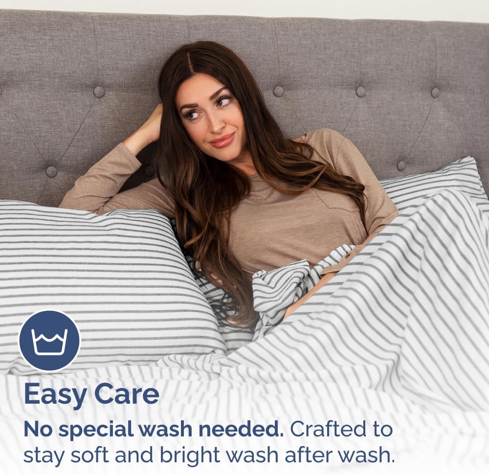 Queen Pillow Cases Set of 2 - Ultra Soft Hotel Quality Pillowcase Covers - Comfy, Cozy & Wrinkle Free - Shrinkage and Fade Resistant - Machine Washable Pillow Protectors - 2 Piece Set - Grey Stripes 2