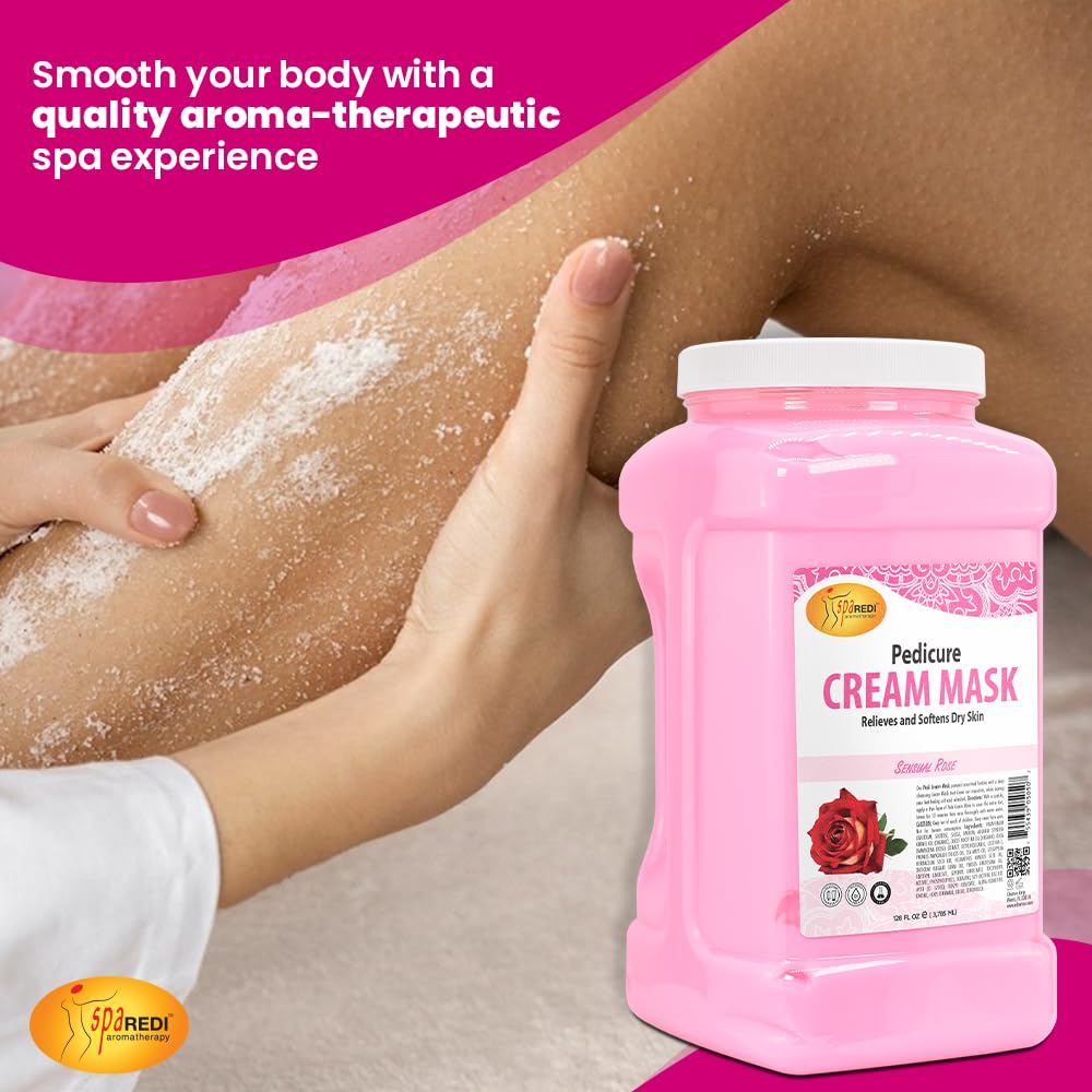 SPA REDI - Body and Foot Cream Mask, Sensual Rose, 128 Oz - Pedicure Massage for Tired Feet and Body, Hydrating, Fresh Skin - Infused with Hyaluronic Acid, Amino Acids, Panthenol, Comfrey Extract