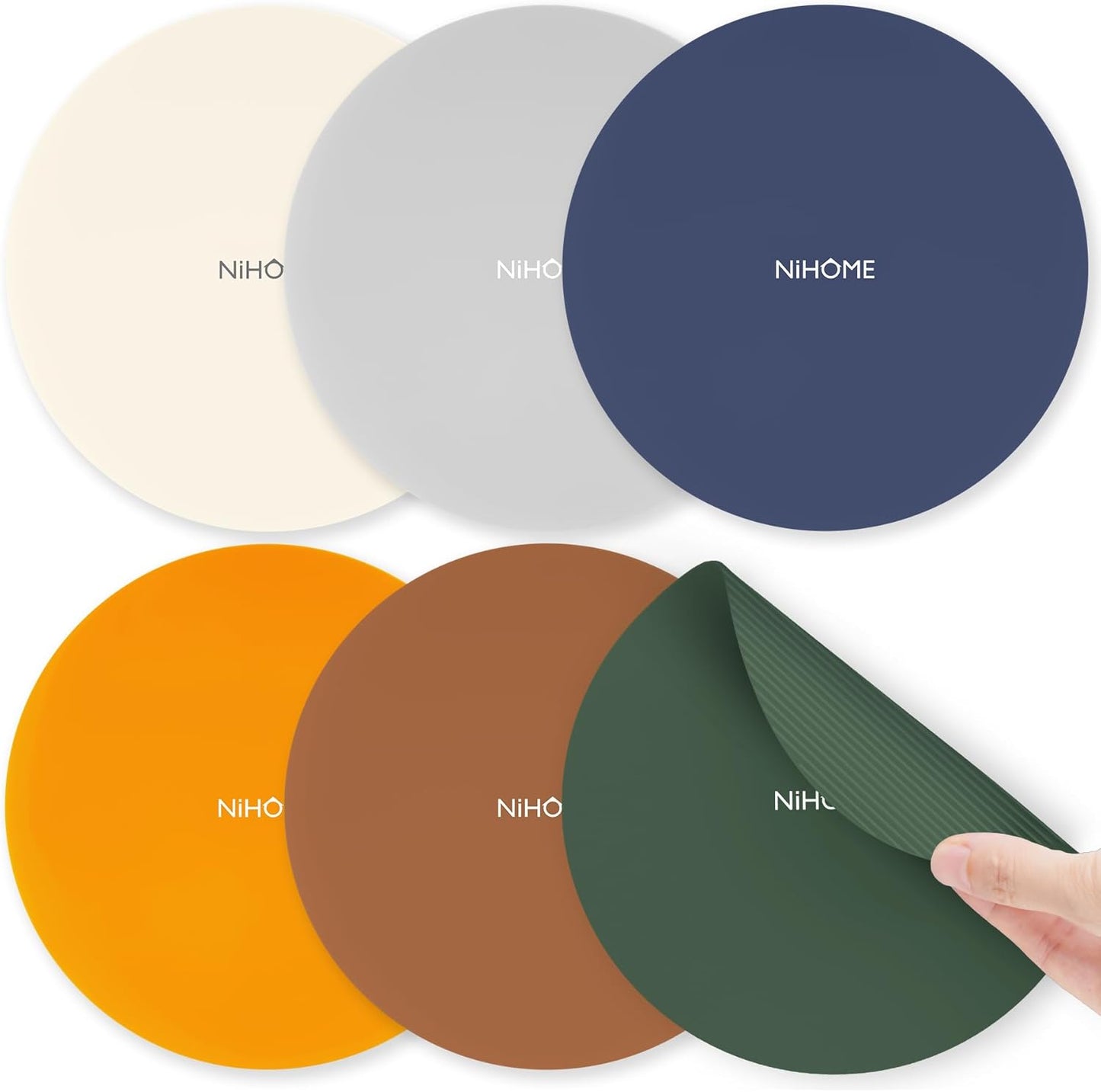 NIHOME Silicone Jar Opener – 6 Inch Large Anti-Slip Grip Pads, Premium 100% Food-Grade Silicone, Stylish Designer Colors, Multi-Purpose Heat-Resistant Mat & Coaster, Set of 6 (Vintage Colors)