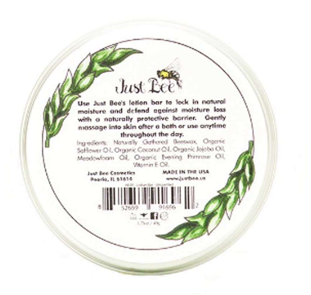 Just Bee 100% Natural Organic Gathered Beeswax Lotion Bar (Unscented)