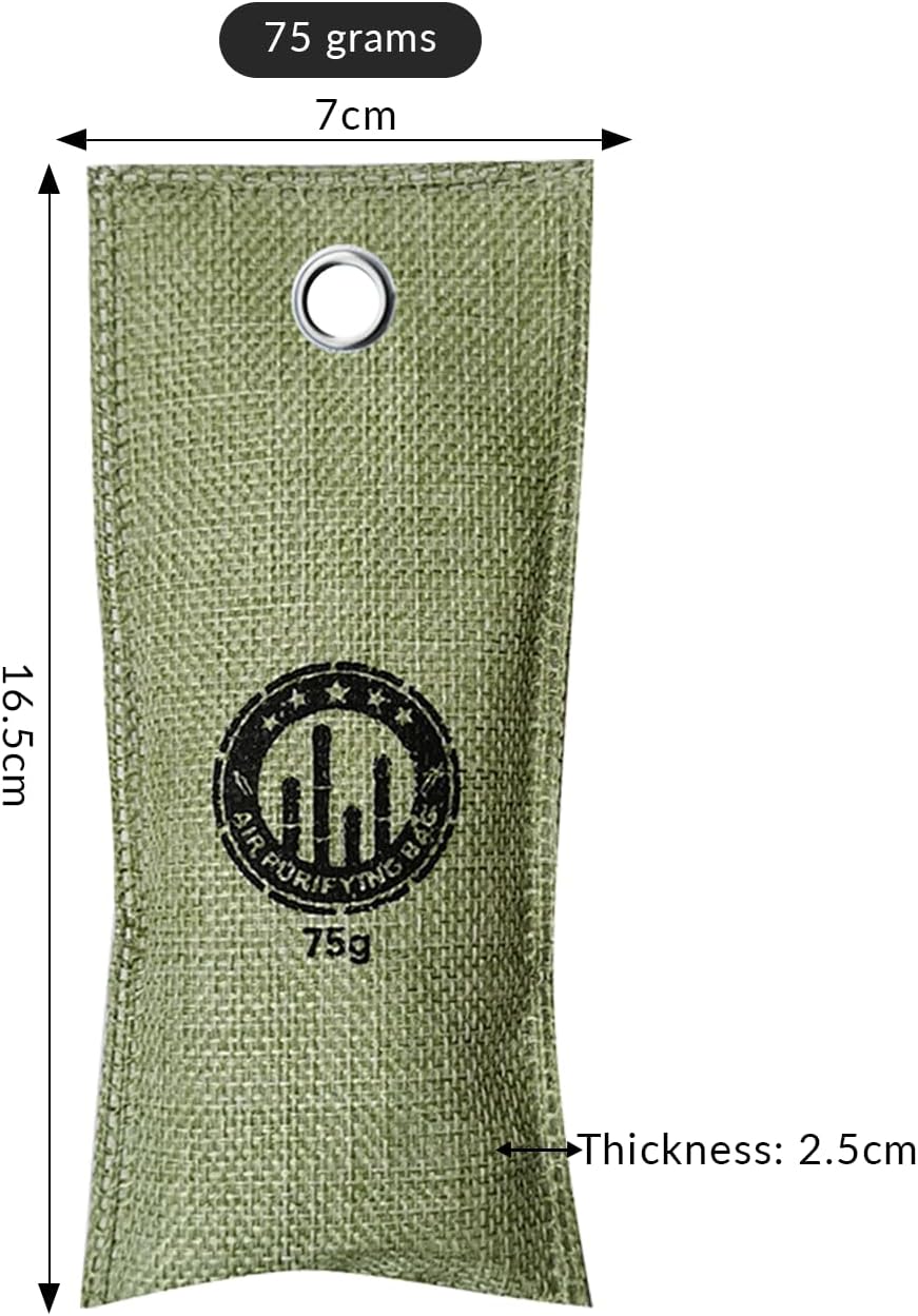 4 Pack charcoal odor absorber,Bamboo Charcoals Air Purifying Bag Charcoals Deodorizer Eliminator for Strong Odors in Car, Closet, Shoe, Basement (75G*4 Pack Green, Unscented)