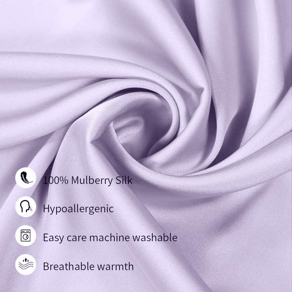 100% Mulberry Silk Pillowcases Set of 2 for Hair and Skin and Super Soft and Breathable King Size Nature Silk Pillowcases (King, Light Purple)