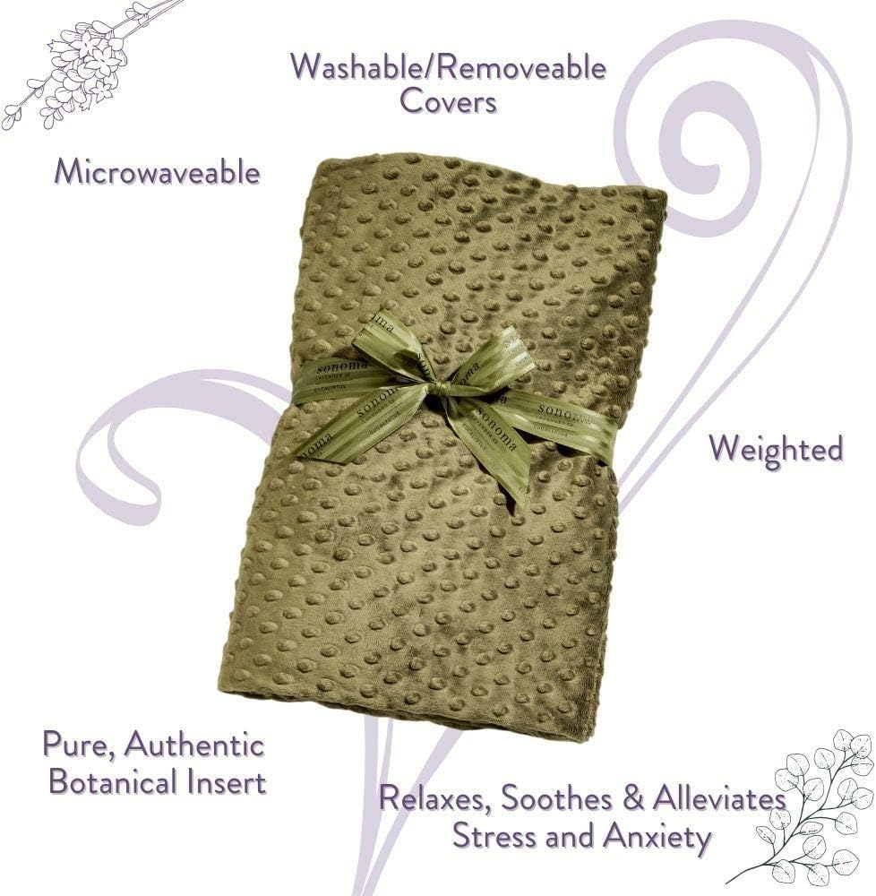Sonoma Lavender Aromatherapy Eucalyptus Spa Blanket with Flaxseed, Hot/Cold Microwaveable Blanket for Soothing Muscles, Removable Washable Cover (44"x18", Eucalyptus, Silver Fox)