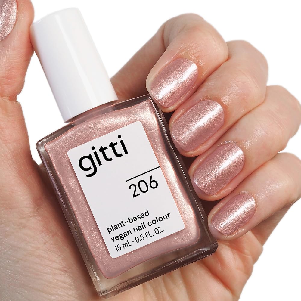 gitti Plant-based Nail Polish I Non-Toxic, 30-Free, Based On Natural Origin Ingredients, Cruelty-Free, Vegan, High Performance Colors, Glossy Finish, Shade no. 206 Pink Gleam (0.5 fl oz)