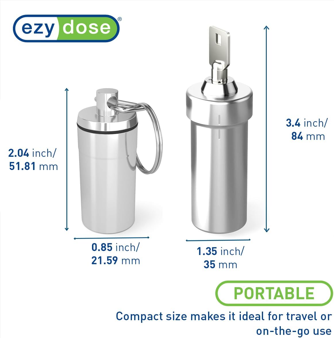 Ezy Dose Lockable Pill Fob and Keychain Bundle, Medicine, Vitamin Container, Safe for Money & Travel Items, Stainless Steel, Small and Large Compartments, 2 Storage Items, BPA Free
