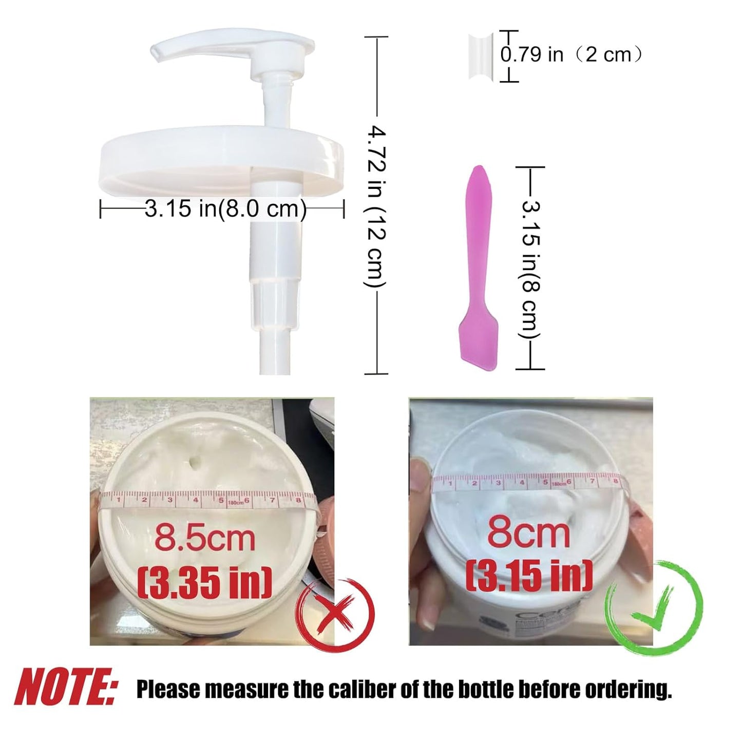 Pump Lid Compatible with Moisturizing Cream, Easy Install Body and Face Moisturizer Pump, for 3.15in/8cm, 2 Pack with a Spatula