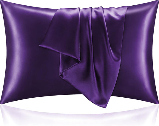 BEDELITE Satin Pillowcase for Hair and Skin, Super Soft and Cooling Similar to Silk Pillow Cases 2 Pack with Envelope Closure, Gift for Women Men(20"x26" Standard Size, Plum Purple)