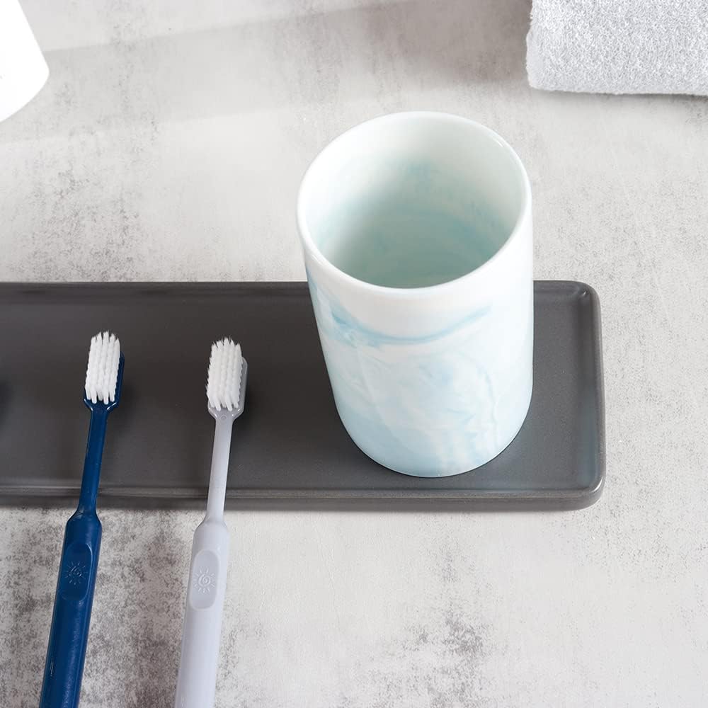 Ceramic Toothbrush Holder, Bathroom Cup, Drinking Mug, Coffee Cups, Marble Pattern Pen Holders, 300ml/Pcs (Blue)