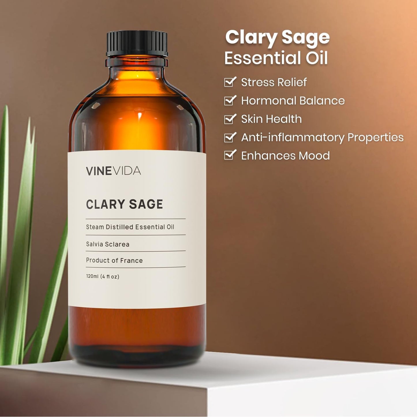 VINEVIDA Clary Sage Essential Oil 4 oz - Undiluted Candle Scent DIY Scents for Candlemaking Bulk Soap Making Safe Skin, Pack of 1,4 Fl Oz,120 milliliters,7.18 Ounces