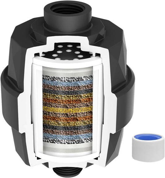 Hibbent Shower Filter for Hard Water, High Output Shower Head Filter to Remove Chlorine and Fluoride, 20 Stage Showerhead Filter with Vitamin C, Reduces Dry Itchy Skin, and Eczema, Matte Black