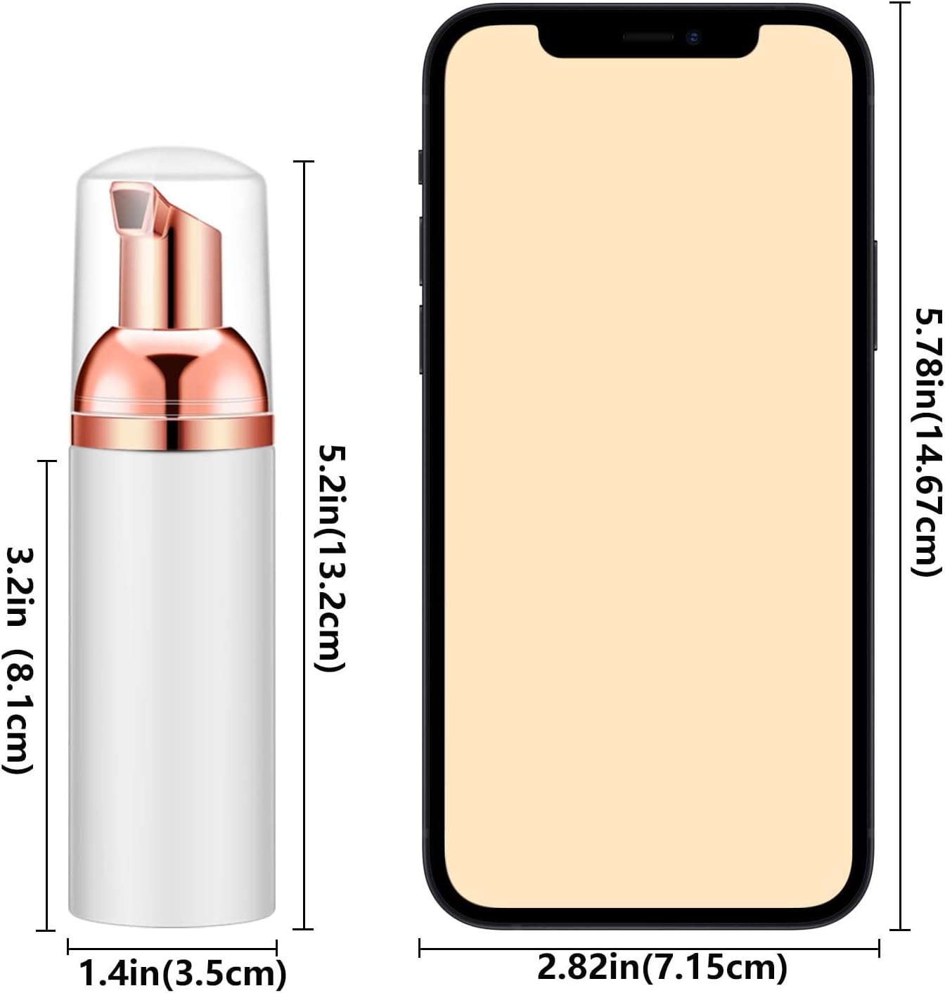 Lil Ray 2 Oz Empty White Foam Pump Bottle, Foamer Soap Dispenser for Lash Shampoo, Hand Soap, Foaming Cleaner(Rose Gold Pump, 12 PCS)