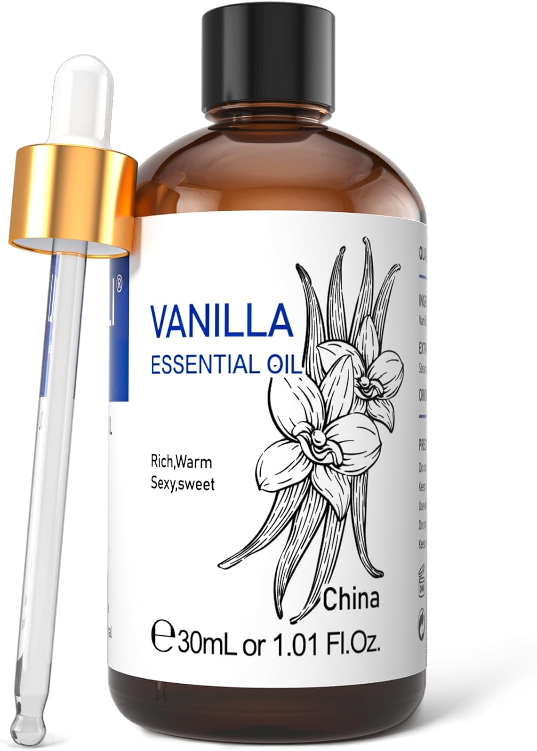 HIQILI 1 Fl Oz Vanilla Essential Oil, Undiluted Natural Strong Fragrance Add in Skin Perfume, Unscented Lotion, Candle Soap Making Scent, Relax at Home with Diffuse Warm Sweet Aroma