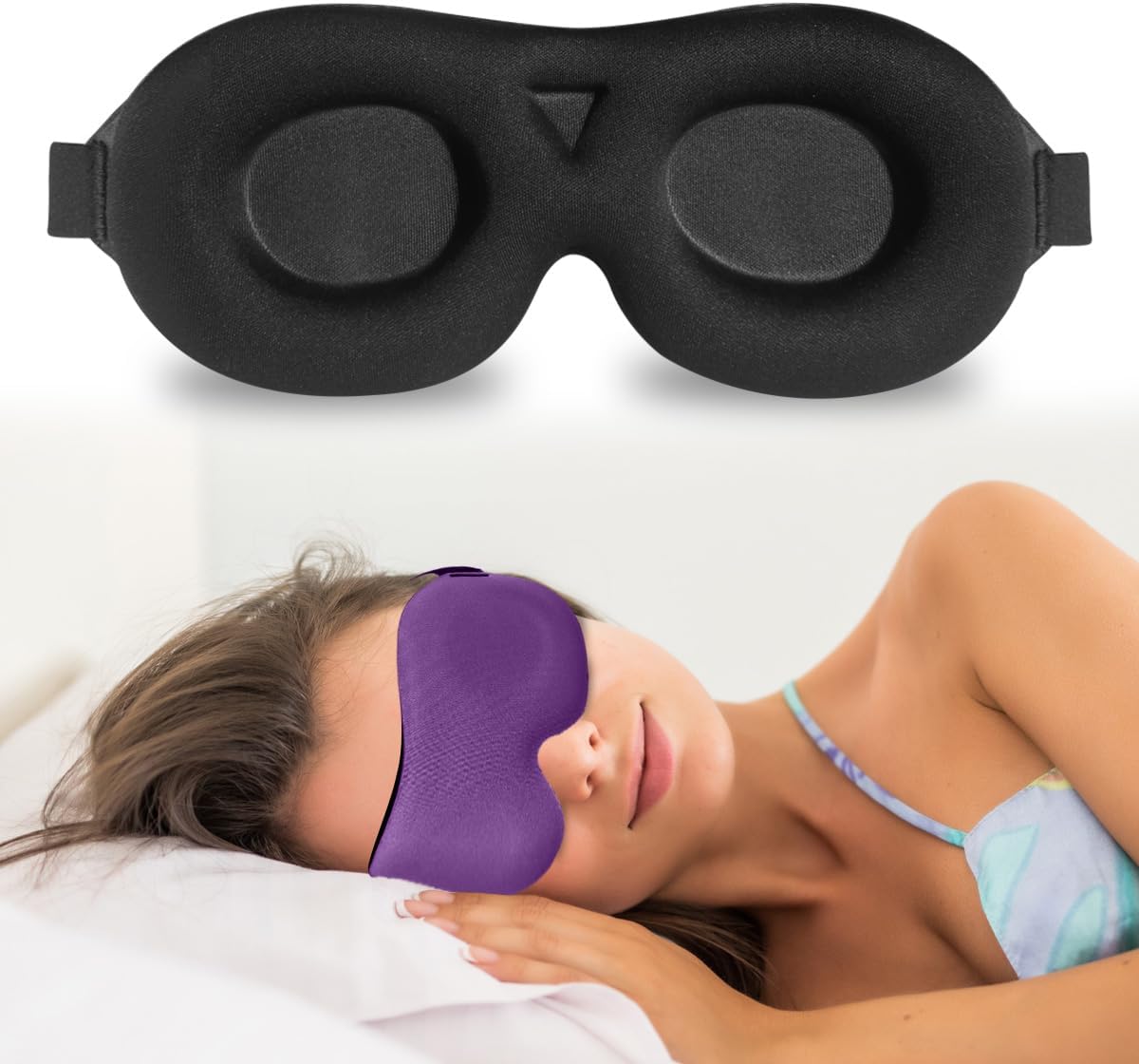 3D Sleep Mask for Side Sleepers – 100% Light Blocking Eye Mask for Sleeping, Zero Eye Pressure, Soft Breathable Memory Foam, Adjustable Strap for Travel, Men & Women (Purple)