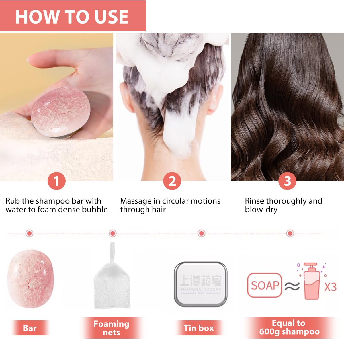 Bee & Flower Shampoo Bar White Peach Hydrating Shampoo Bar Nourishing & Smoothing All Natural Travel Shampoos Bars for All Hair Types - 2.1 oz (Comes with Mesh Bag and Tin Box)