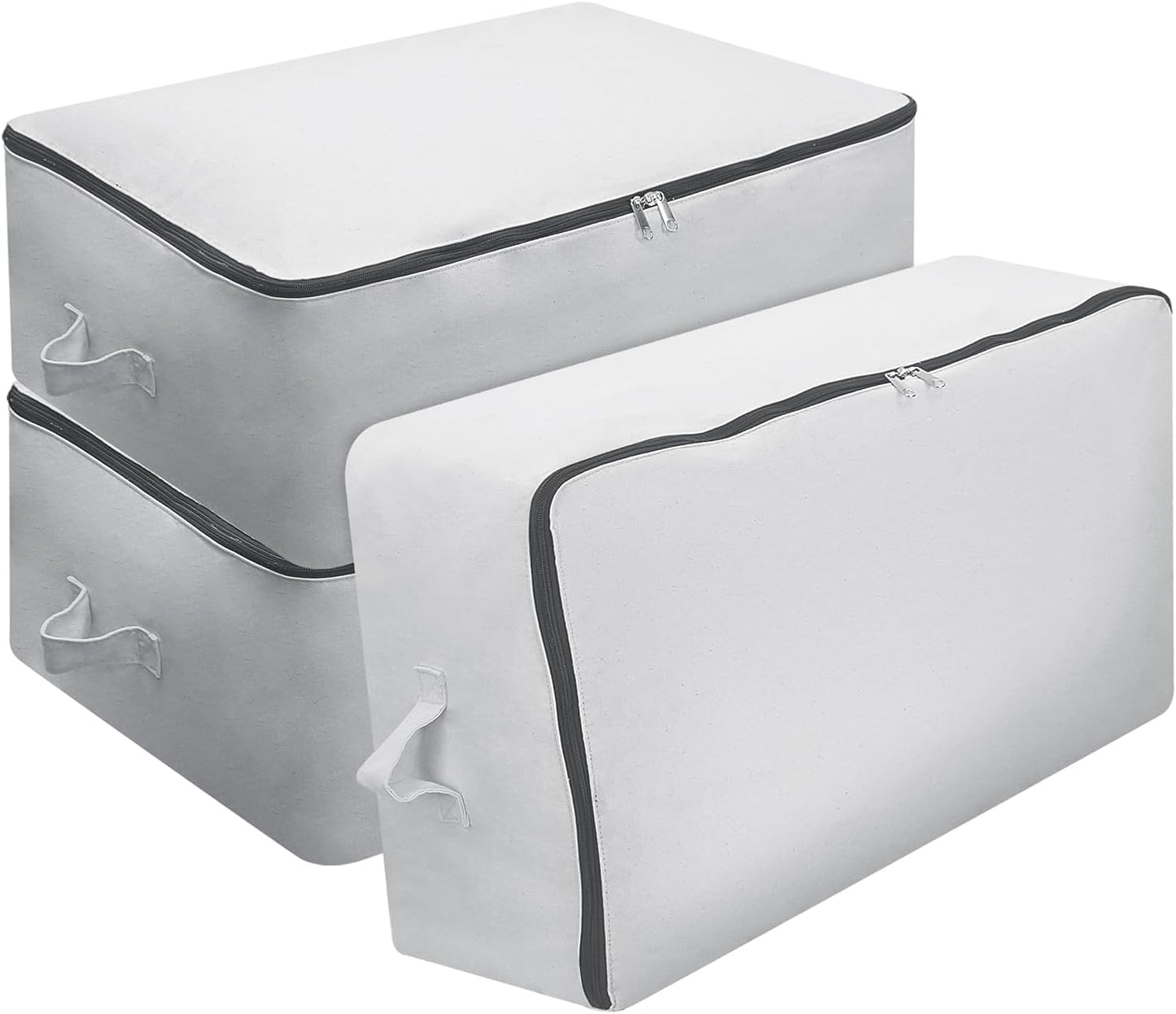 Omygarden Ultra Thick Fabric Clothes Canvas Storage Bag Foldable Closet Organizer Bag with Reinforced Handle Sturdy for Sweaters, T-shirts, Blankets, Coats, 3 Pack, Light Gray