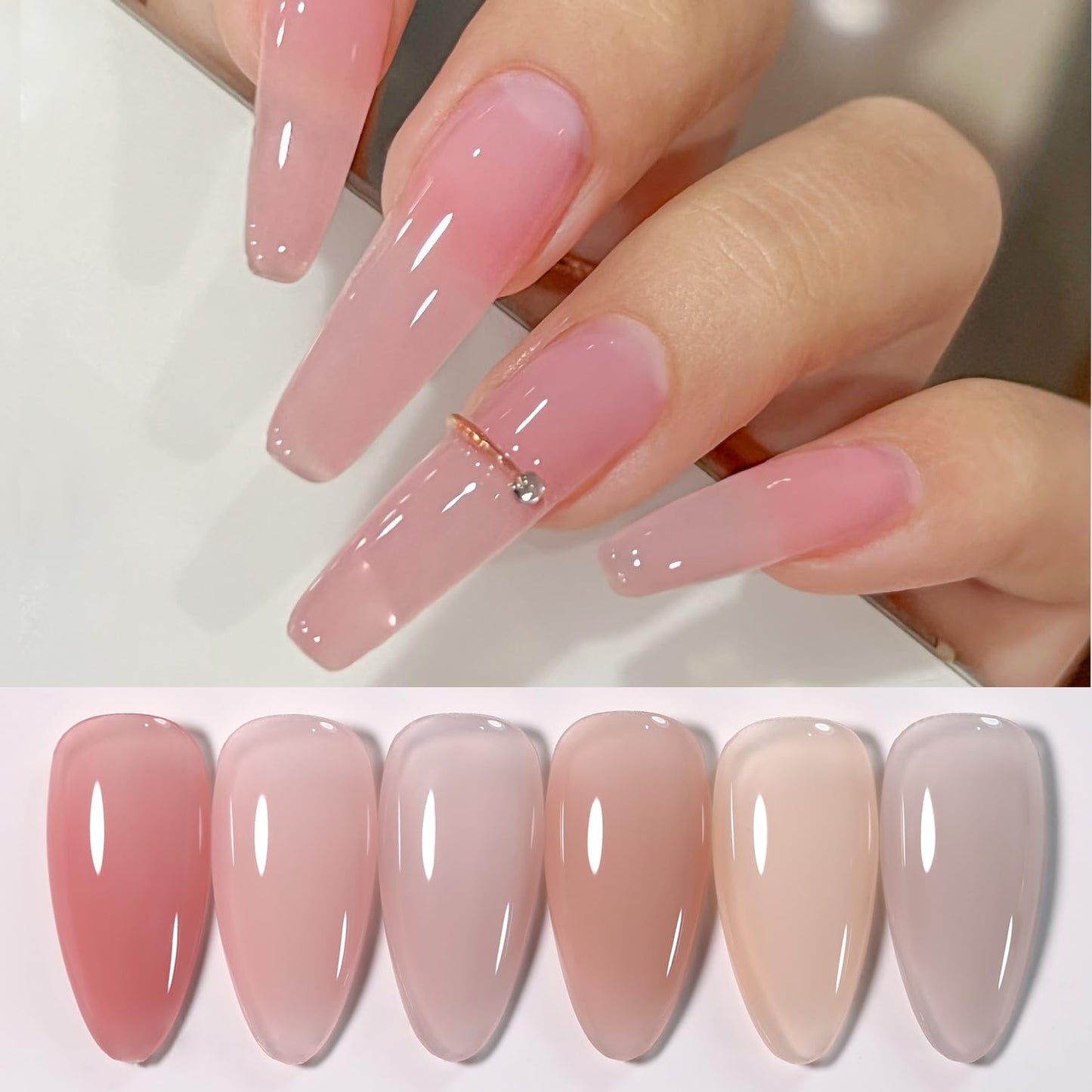 Double Rhythm Gel Nail Polish Set of 6 Colors Baby Light Pastel Milky Nail Polish Starter Kit Art DIY Salon Home (Jelly Sheer Pink Nude Orange,Kit 22)