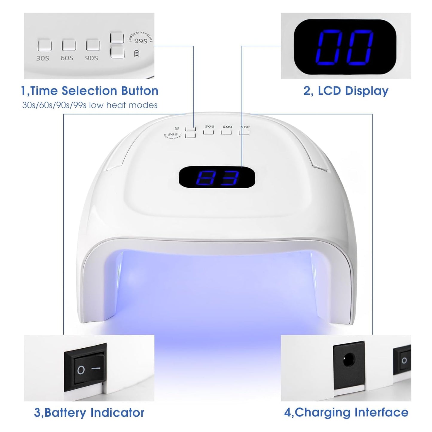 Professional Rechargeable UV LED Nail Lamp 60W UV Led Portable Cordless Nail Light for Nail Lamp Machine, 4 Timer Setting and Smart Sensor Nail Dryer, LCD Display