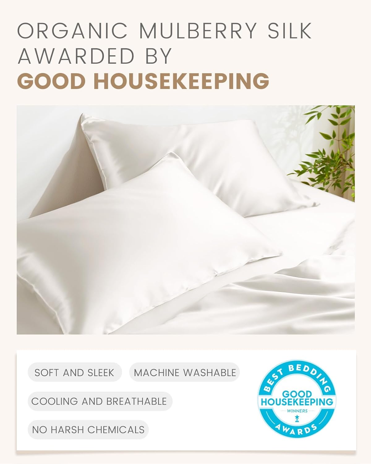 THXSILK Set of 2 100% Mulberry Silk Pillowcase for Hair and Skin Health, Soft Breathable and Smooth Pillowcases with Hidden Zipper, Both Sides Premium Silk, California King 20"x40", Pearl White